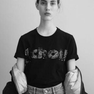 Maje X Schott Tennessee Black Sequin Short Sleeve Tee Shirt